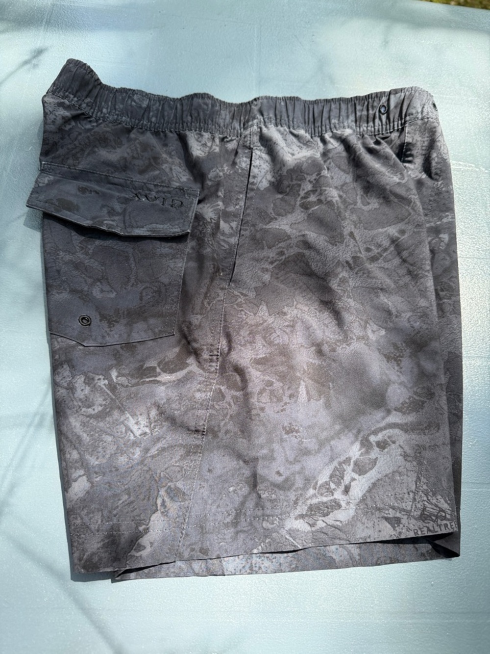 Men's Gray Camouflage Swim Trunks with Side Flap Pocket